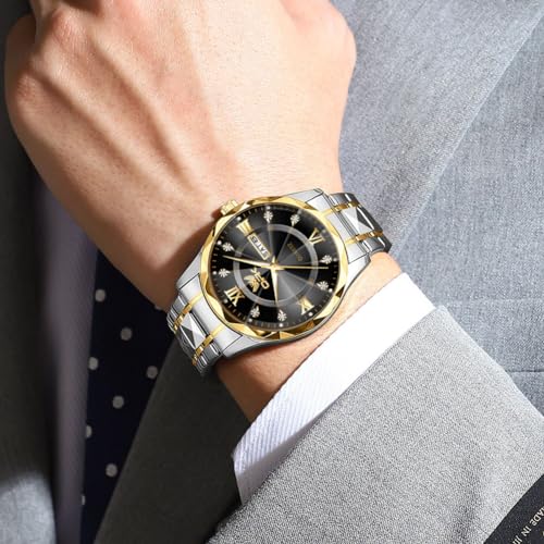 OPK Watches for Men Black Gold Diamond Roman Analog Mens Watches Waterproof Large Stainless Steel Men Wrist Watch Business Father Gift Watch - Image 4