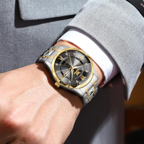 OPK Watches for Men Black Gold Diamond Roman Analog Mens Watches Waterproof Large Stainless Steel Men Wrist Watch Business Father Gift Watch - Image 3