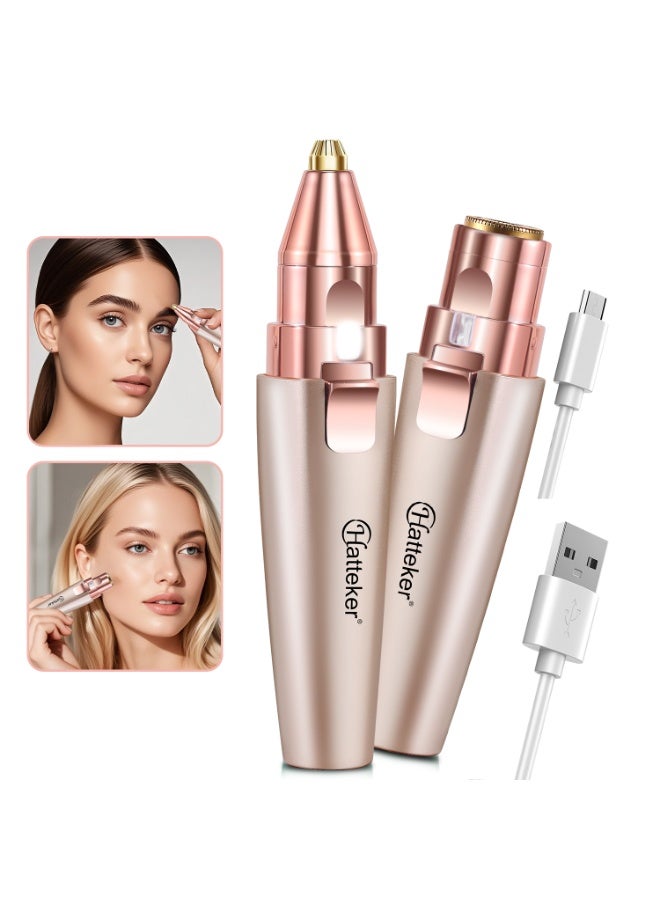 Hatteker Eyebrow & Facial Trimmer: 2 in1 Rechargeable Facial Hair Removal & Eyebrow Shaver - Body Razor with Built-in LED Light (Rose Gold) - Image 5