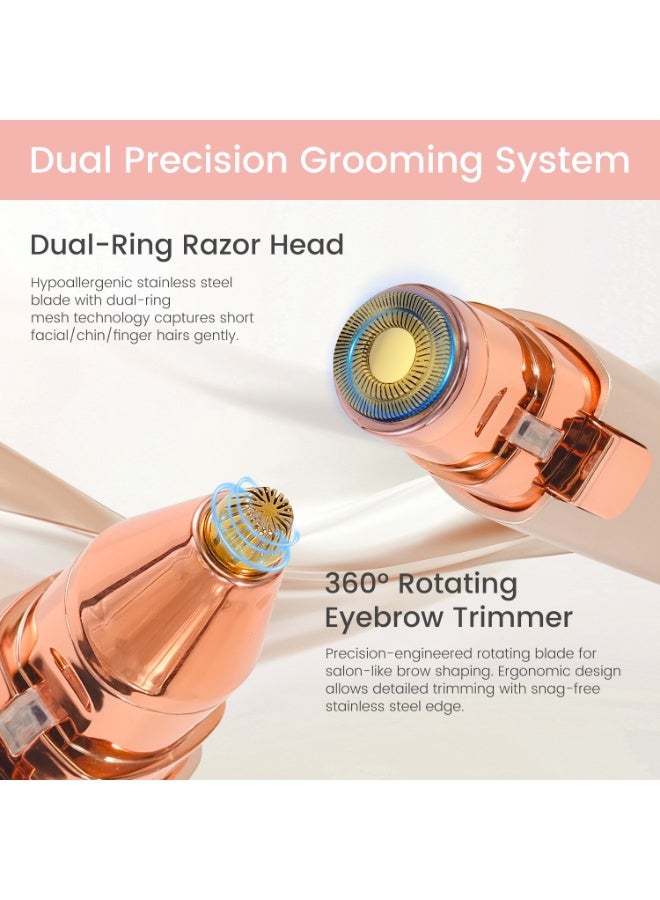 Hatteker Eyebrow & Facial Trimmer: 2 in1 Rechargeable Facial Hair Removal & Eyebrow Shaver - Body Razor with Built-in LED Light (Rose Gold) - Image 4
