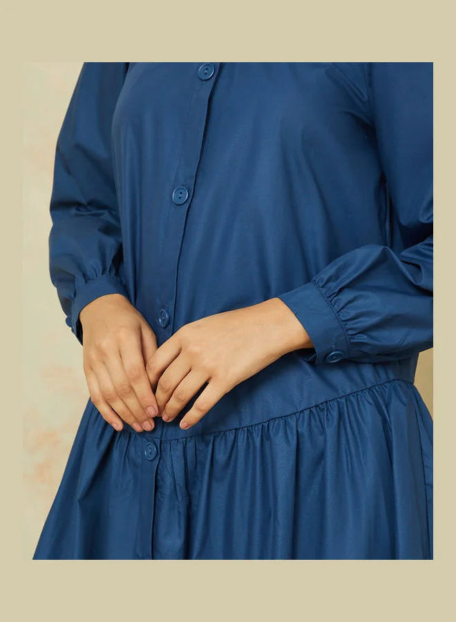 Styli Mandarin Collar Button Through Shirt Maxi Dress