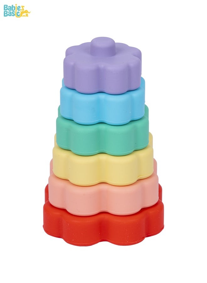 Babies Basic Silicone Stacking Toy For Babies/Kids, Stacking Cup,Flower Shape, Bpa Free 100% Safe - Flower  - Image 1