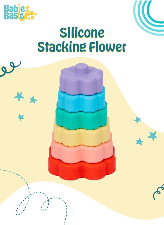 Babies Basic Silicone Stacking Toy For Babies/Kids, Stacking Cup,Flower Shape, Bpa Free 100% Safe - Flower  - Image 2