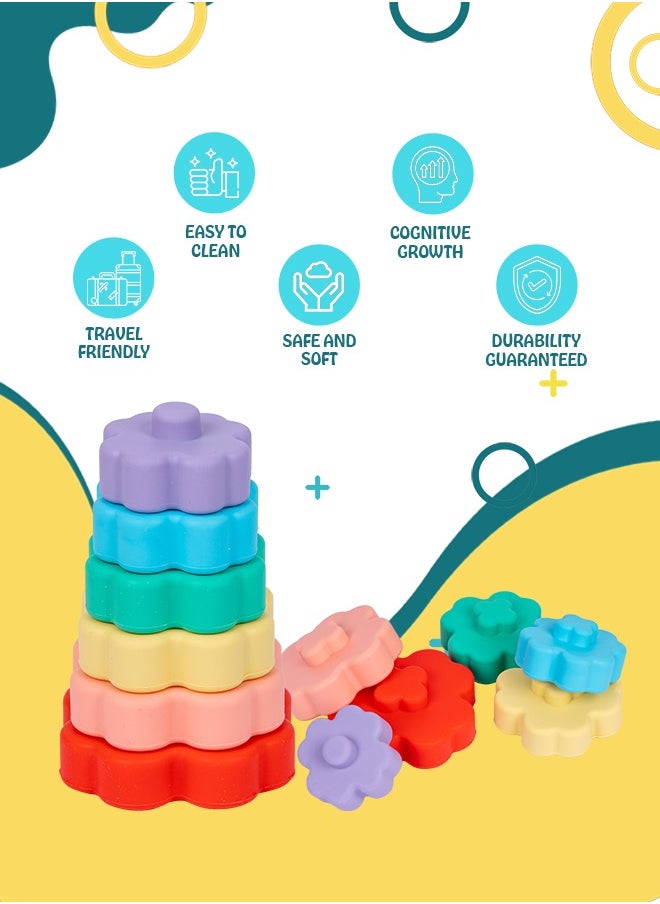 Babies Basic Silicone Stacking Toy For Babies/Kids, Stacking Cup,Flower Shape, Bpa Free 100% Safe - Flower  - Image 3
