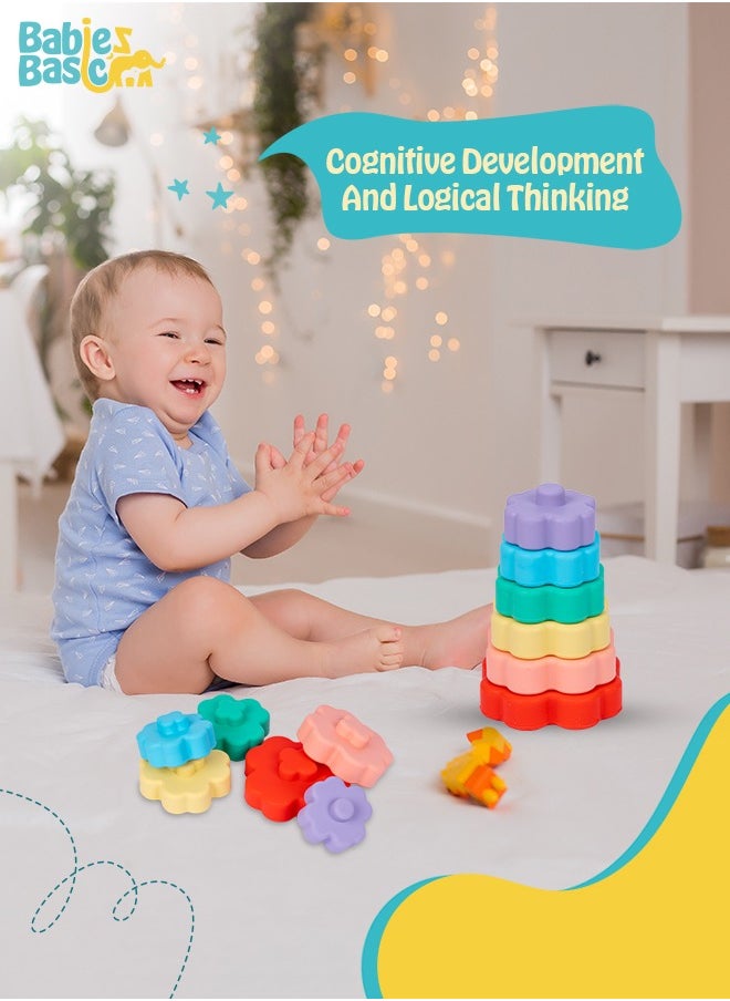 Babies Basic Silicone Stacking Toy For Babies/Kids, Stacking Cup,Flower Shape, Bpa Free 100% Safe - Flower  - Image 4