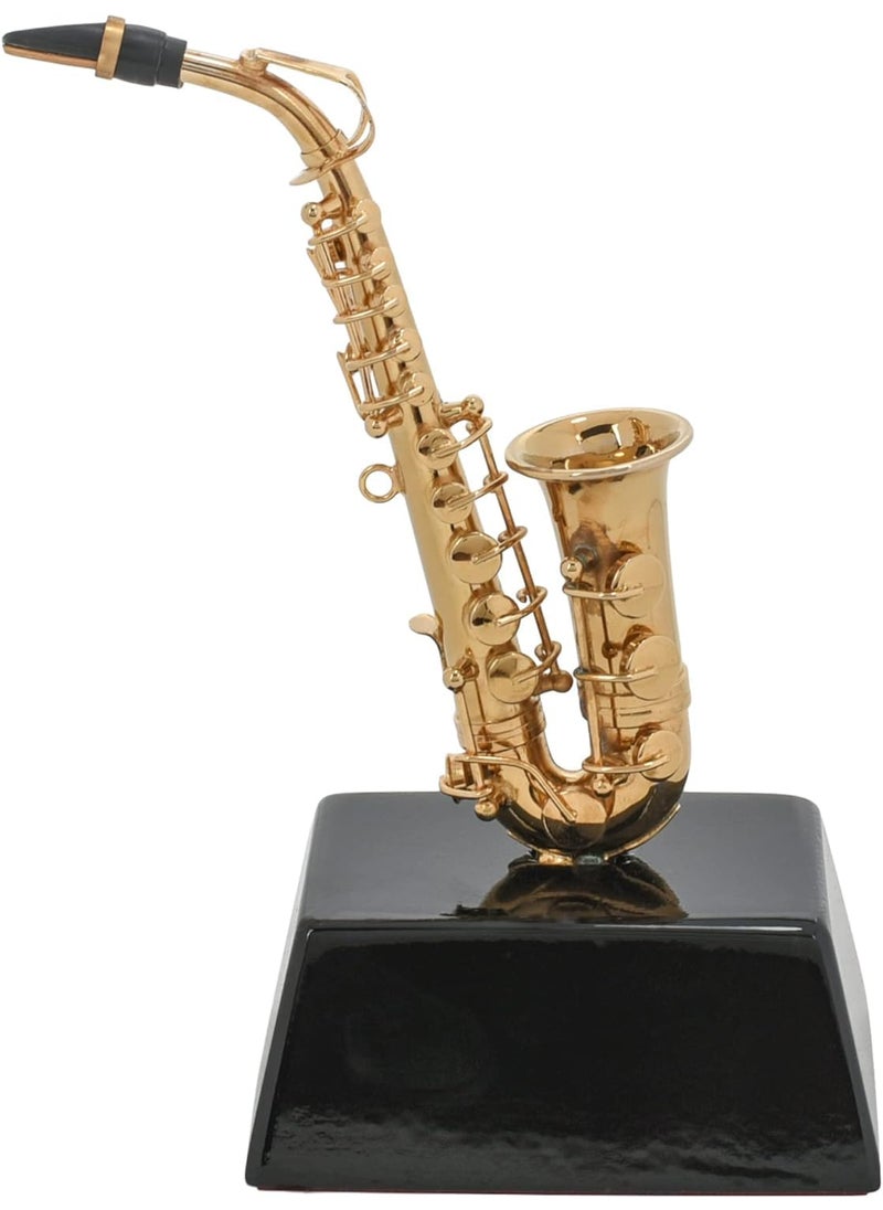 Broadway Gifts Broadway Gift Co Polished Gold Tone Saxophone 6 inch Brass and Wood Table Top Dcor on Stand 