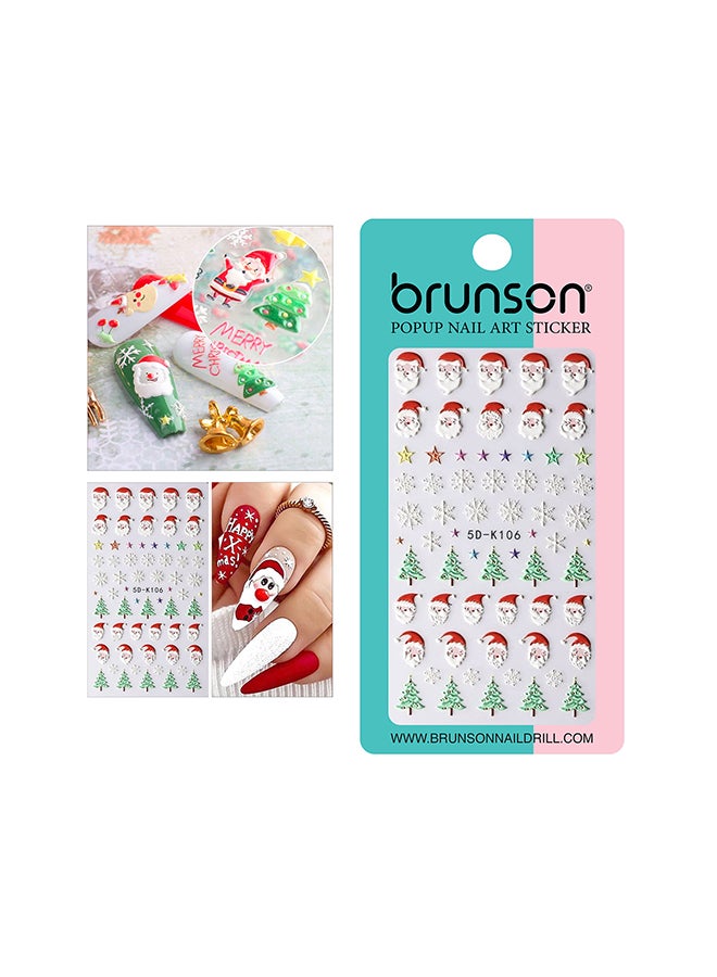 brunson ملصقات أظافر على شكل رقاقات ثلجية 5D مجسمة منقوشة على شكل رجل ثلج 5D-K106