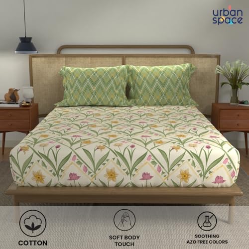 Urban Space Divine 100% Cotton Bedsheet for Double Bed with 2 Pillow Covers, Double Bedsheet (Size 90 x 100 inches, Spring Sage Green) - Image 2