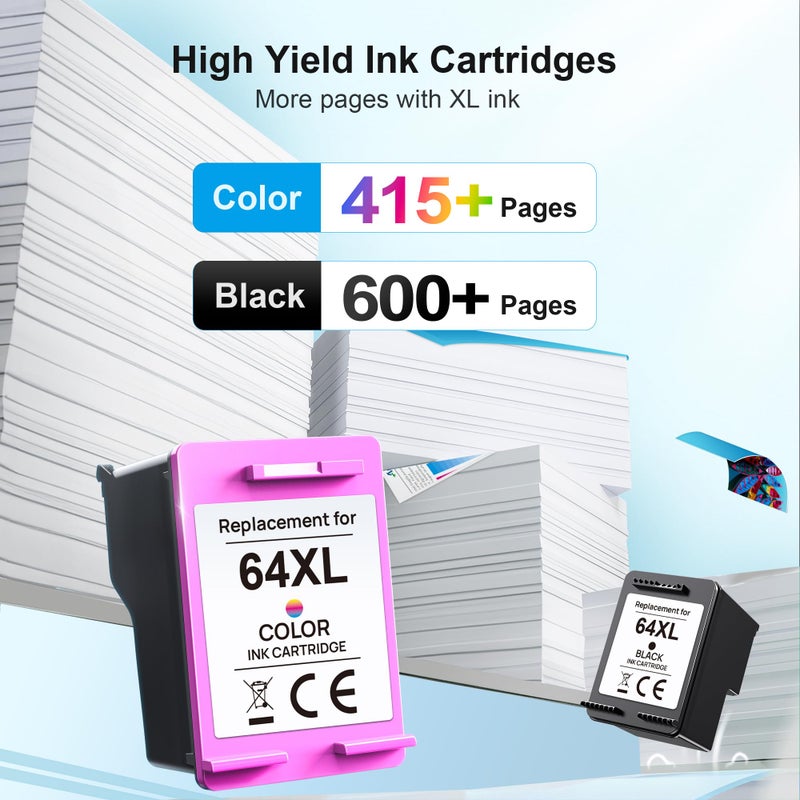 Adoccur 64XL Ink Cartridge Replacement for HP Ink 64 HP 64 Ink for HP 64XL Ink Cartridge Combo Pack Works with Envy Photo 7855 7858 6252 6255 7800 7100 7155 7158 Tango Series Printer (2 Pack) - Image 4
