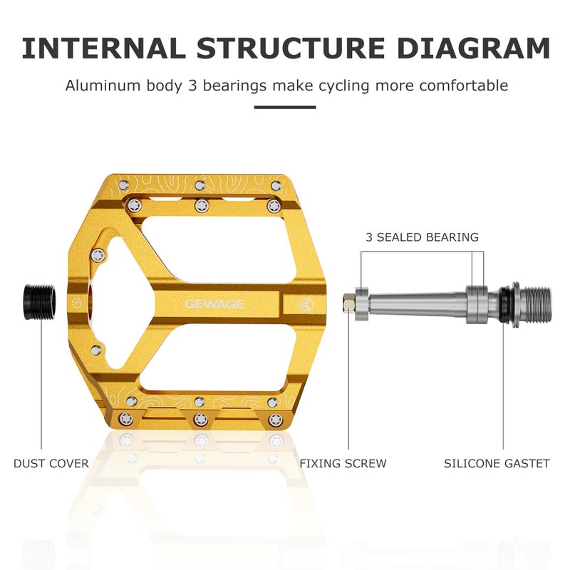 GEWAGE Road/Mountain Bike Pedals -Non-Slip Bicycle Flat Pedal Aluminum 9/16" - 3 Sealed Bearing Lightweight Platform Pedal for Road Mountain BMX MTB Bike - Image 4