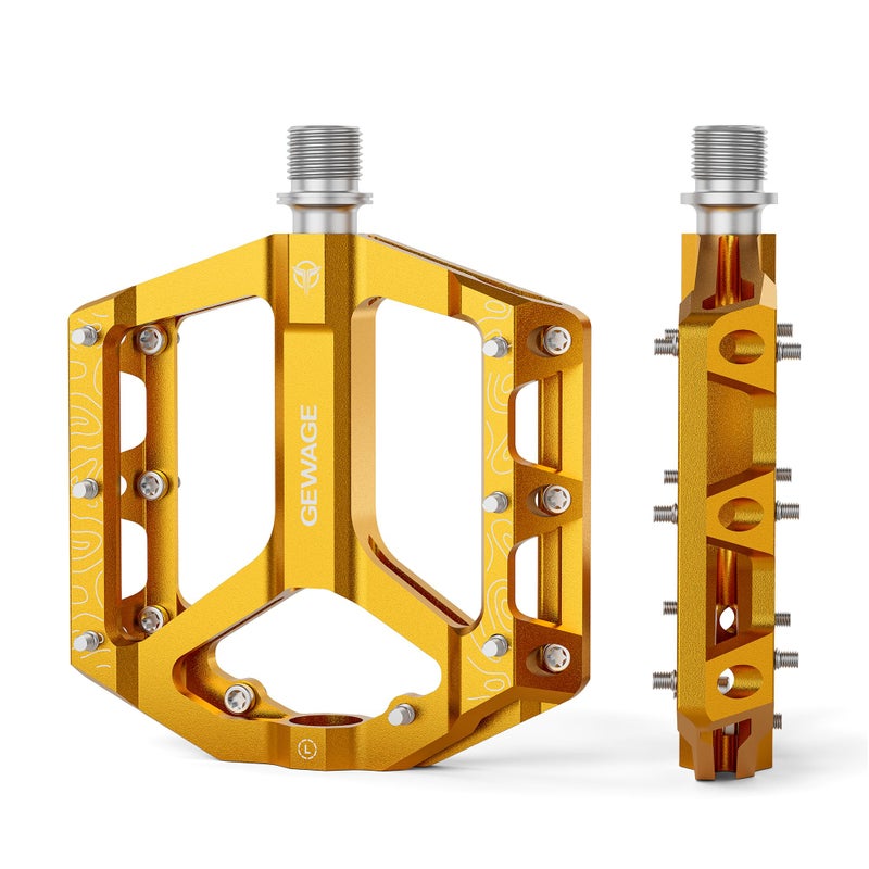 GEWAGE Road/Mountain Bike Pedals -Non-Slip Bicycle Flat Pedal Aluminum 9/16" - 3 Sealed Bearing Lightweight Platform Pedal for Road Mountain BMX MTB Bike - Image 1