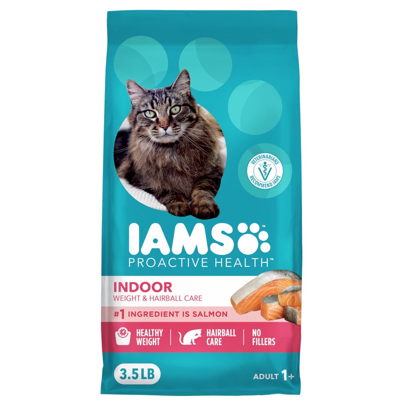 IAMS Proactive Health Adult Indoor Weight & Hairball Care Dry Cat Food with Salmon, 3.5 lb. Bag - Image 1