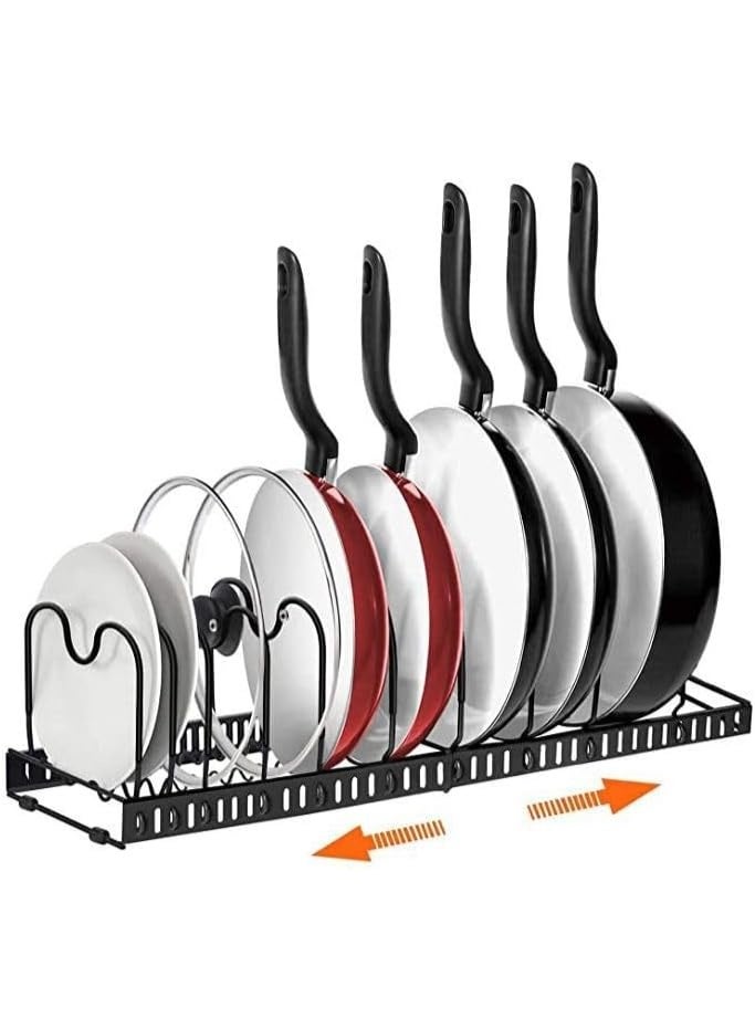 سكاي تاتش منظم الأواني والمقالي SKY-TOUCH: حامل منظم لأغطية الأواني قابل للتمدد مع 10 حجرات قابلة للتعديل لرف أطباق أواني الطهي لخزانة المطبخ باللون الأسود - Image 2