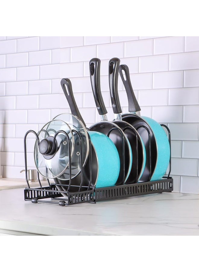 سكاي تاتش منظم الأواني والمقالي SKY-TOUCH: حامل منظم لأغطية الأواني قابل للتمدد مع 10 حجرات قابلة للتعديل لرف أطباق أواني الطهي لخزانة المطبخ باللون الأسود - Image 3