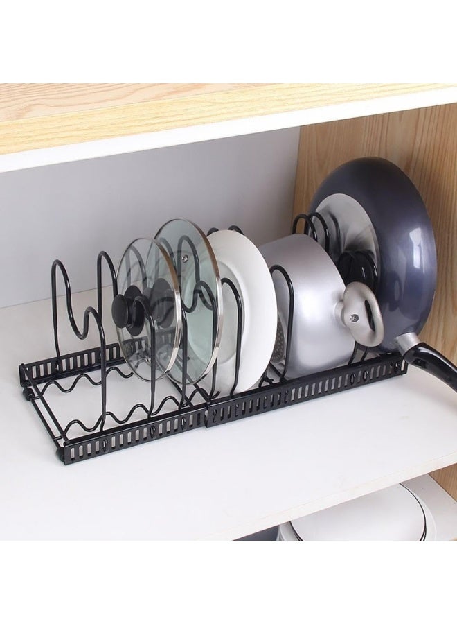 سكاي تاتش منظم الأواني والمقالي SKY-TOUCH: حامل منظم لأغطية الأواني قابل للتمدد مع 10 حجرات قابلة للتعديل لرف أطباق أواني الطهي لخزانة المطبخ باللون الأسود - Image 4