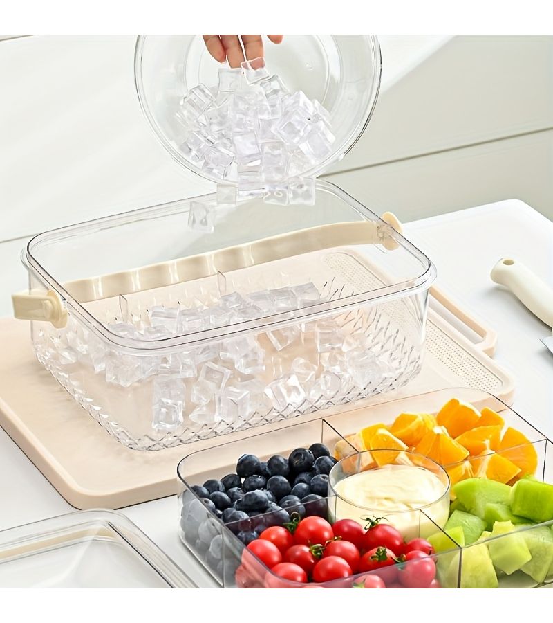 1pc Transparent White Party Fruit Snack Cake Container with Handle Divided Vegan Salad Lunch Box Food Grade Large Storage Tray For Fruits Vegetables - Image 1