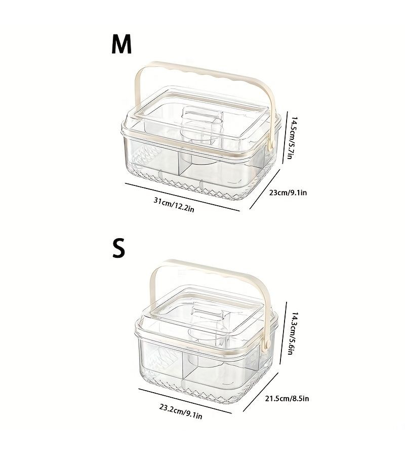 1pc Transparent White Party Fruit Snack Cake Container with Handle Divided Vegan Salad Lunch Box Food Grade Large Storage Tray For Fruits Vegetables - Image 3