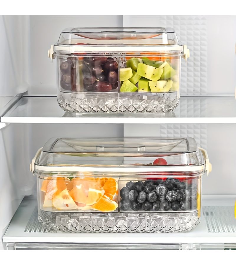 1pc Transparent White Party Fruit Snack Cake Container with Handle Divided Vegan Salad Lunch Box Food Grade Large Storage Tray For Fruits Vegetables - Image 2