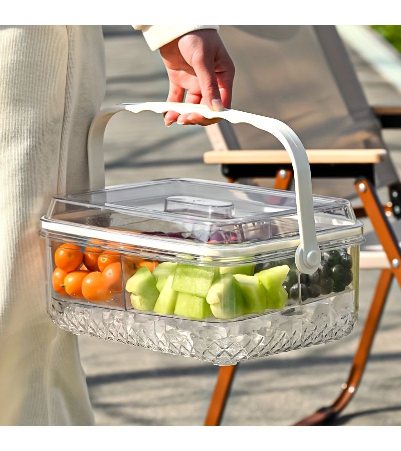 1pc Transparent White Party Fruit Snack Cake Container with Handle Divided Vegan Salad Lunch Box Food Grade Large Storage Tray For Fruits Vegetables - Image 4