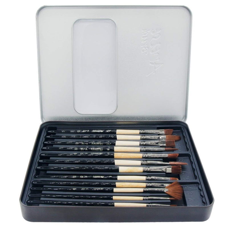 Ekta Artist Brush Wooden Pole 12pcs Set with Box V12 - Image 1