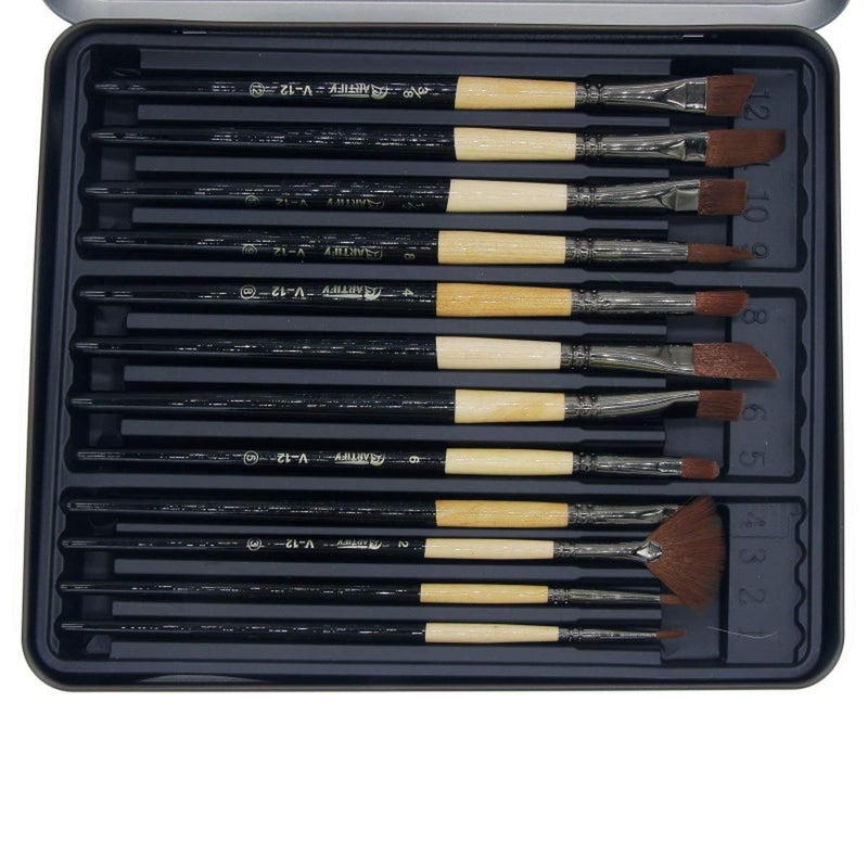 Ekta Artist Brush Wooden Pole 12pcs Set with Box V12 - Image 3