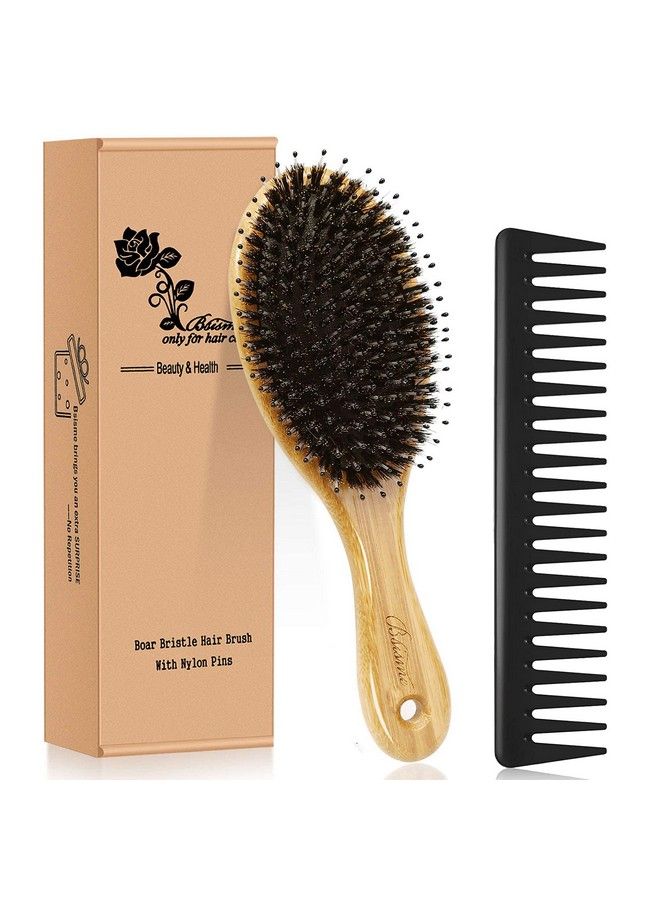 Bsisme Hair Brush Comb Set Boar Bristle Hairbrush For Curly Thick Long Fine Dry Wet Hairbest Travel Bamboo Paddle Detangler Detangling Hair Brushes For Women Men Kids Adding Shine Smoothing Hair - Image 1