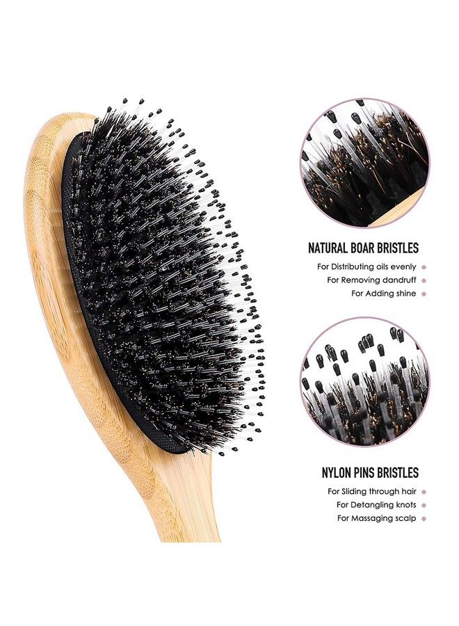 Bsisme Hair Brush Comb Set Boar Bristle Hairbrush For Curly Thick Long Fine Dry Wet Hairbest Travel Bamboo Paddle Detangler Detangling Hair Brushes For Women Men Kids Adding Shine Smoothing Hair - Image 3