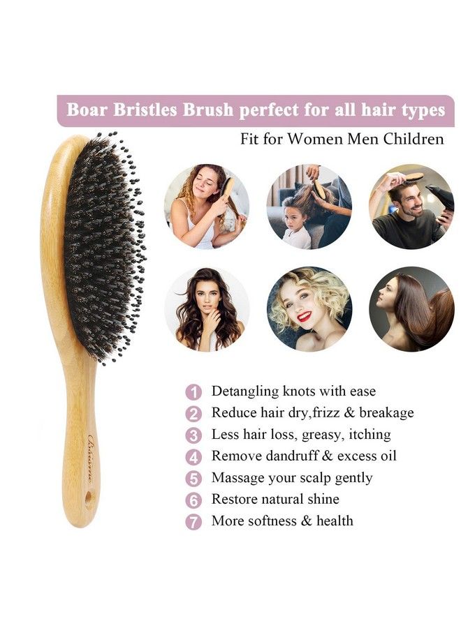 Bsisme Hair Brush Comb Set Boar Bristle Hairbrush For Curly Thick Long Fine Dry Wet Hairbest Travel Bamboo Paddle Detangler Detangling Hair Brushes For Women Men Kids Adding Shine Smoothing Hair - Image 5
