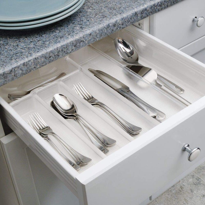 mDesign Adjustable, Expandable Plastic Kitchen Cabinet Drawer Storage Organizer Tray - for Storing Organizing Cutlery, Spoons, Cooking Utensils, Gadgets - 2" High - Clear - Image 2