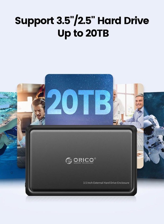 ORICO 3.5 Hard Drive Enclosure SATA to USB C for 3.5" 2.5" Seagate Samsung WD Crucial SanDisk HDD SSD, ABS+Metal Shell, Support UASP&Trim Up to 20TB, Carry 2-in-1 USB C to USB C/A Cable (DDL35C3) - Image 5