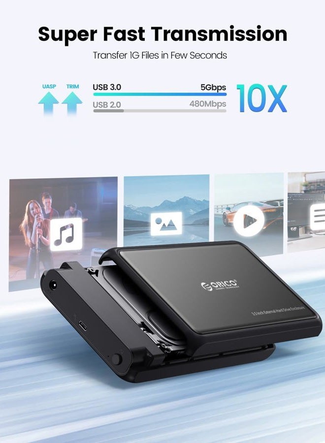 ORICO 3.5 Hard Drive Enclosure SATA to USB C for 3.5" 2.5" Seagate Samsung WD Crucial SanDisk HDD SSD, ABS+Metal Shell, Support UASP&Trim Up to 20TB, Carry 2-in-1 USB C to USB C/A Cable (DDL35C3) - Image 3