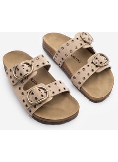 MARJIN Women's Leather Trocque Buckled Daily Suede Slippers Nivor  - Image 3