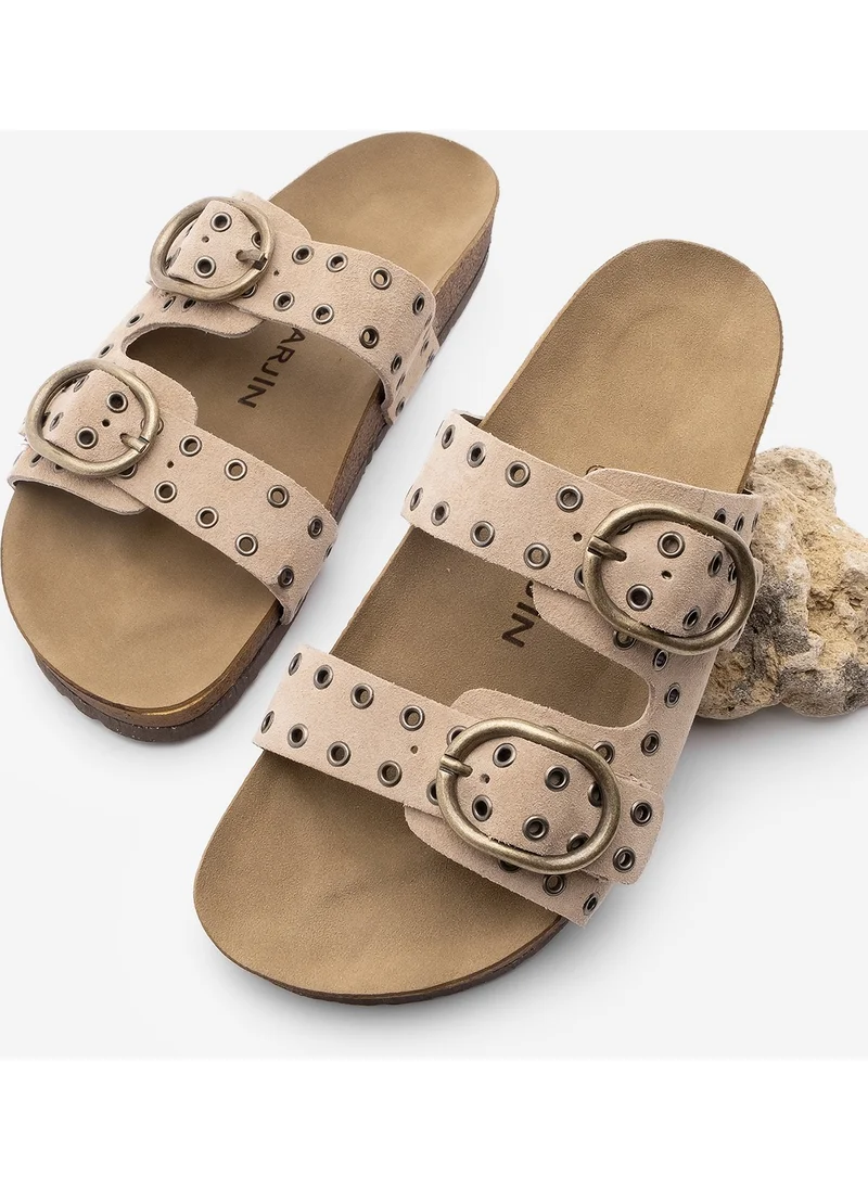 مارجين Women's Leather Trocque Buckled Daily Suede Slippers Nivor