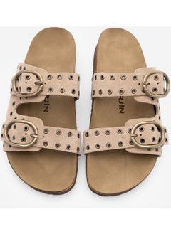 MARJIN Women's Leather Trocque Buckled Daily Suede Slippers Nivor  - Image 4