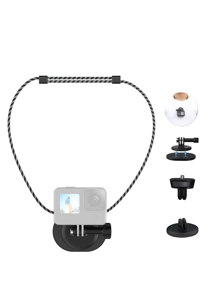 SYOSI - SYOSI Magnetic Neck Selfie Holder Action Camera Mount Quick Release Plate Chest Shoulder Support Angle with Joint Mount for Hero 5 6 7 8 9 10 Black AKASO DJI Action iPhone Camera Video Shoot - Image 1
