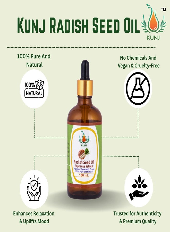 KUNJ Radish Seed Oil (Raphanus sativus) 100ML - 100% Pure & Natural, Undiluted, Cold Pressed - Therapeutic Grade Oil for Skin Care, Hair Strengthening, Scalp Nourishment & Shine - Image 4