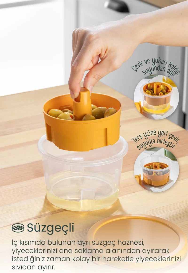 فينيف Set of 3 Colorful Presentation Bowls, Olives, Pickles, Cheese, Multi-Purpose Storage Container with Strainer