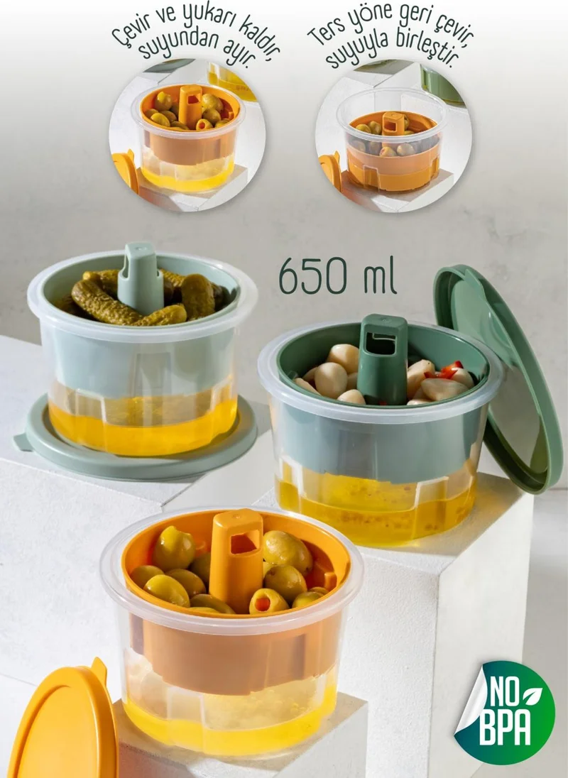 فينيف Set of 3 Colorful Presentation Bowls, Olives, Pickles, Cheese, Multi-Purpose Storage Container with Strainer