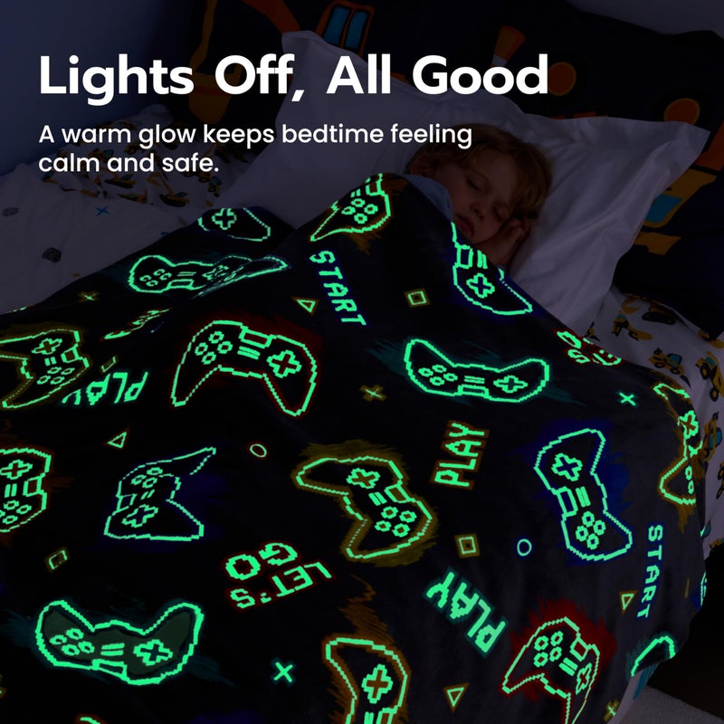 Joiedomi Glow in The Dark Gaming Blanket Gamer Gifts for Boys Age 2 3 4 5 6 7 8 9 10 11 12 Year Old, Soft Cozy Flannel Kids Throw Blanket, Birthday Bedroom Decor Grey 50"Ã—60" - Image 5