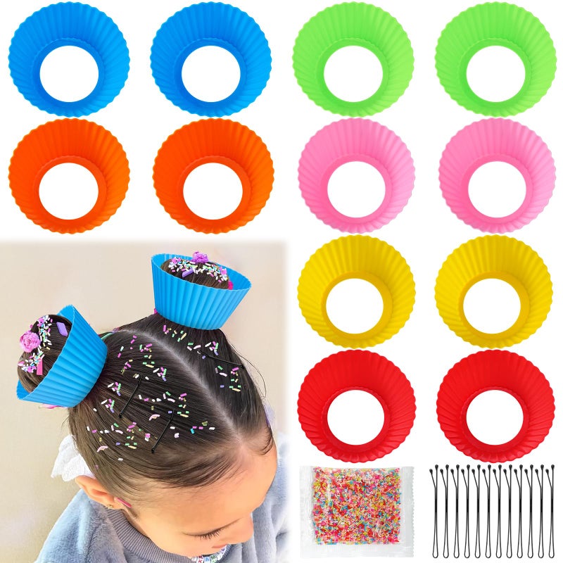 XANGNIER Hair Accessories Kits for GirlsWomenKids12 Pcs Cupcake Liners Hair Accessories Decorations for Crazy Day with 12 Clips and Silicone Decorative Granules