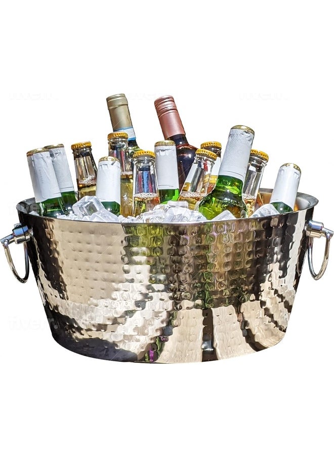 Generic BREKX Anchored Double Walled Hammered Steel Beverage Tub Wine Chiller, Large, Silver  - Image 1