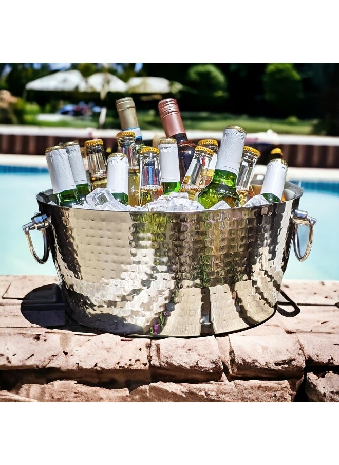 Generic BREKX Anchored Double Walled Hammered Steel Beverage Tub Wine Chiller, Large, Silver  - Image 2