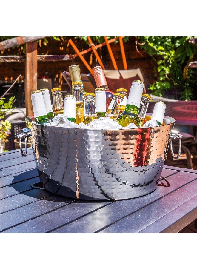 Generic BREKX Anchored Double Walled Hammered Steel Beverage Tub Wine Chiller, Large, Silver  - Image 3