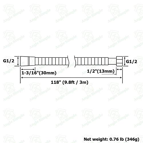 Angle Simple Extra Long Hand Shower Hose 118", Angle Simple Stainless Steel Flexible Shower Extension Hose Replacement 1/2" IPS, No Tangles, Chrome - Image 2