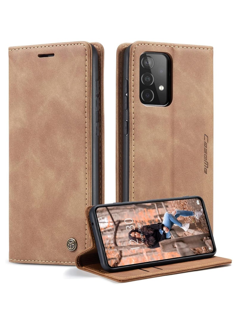 CaseMe Phone Case Luxury PU Leather Design 013 Flip Cover Card Slot Holder Cover For Samsung Galaxy A52 / A52s (Brown)  - Image 1