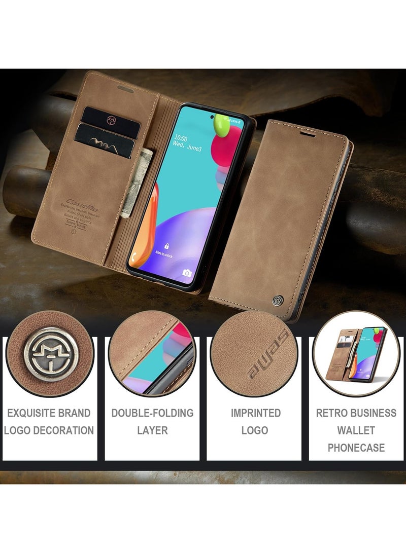 CaseMe Phone Case Luxury PU Leather Design 013 Flip Cover Card Slot Holder Cover For Samsung Galaxy A52 / A52s (Brown)  - Image 3