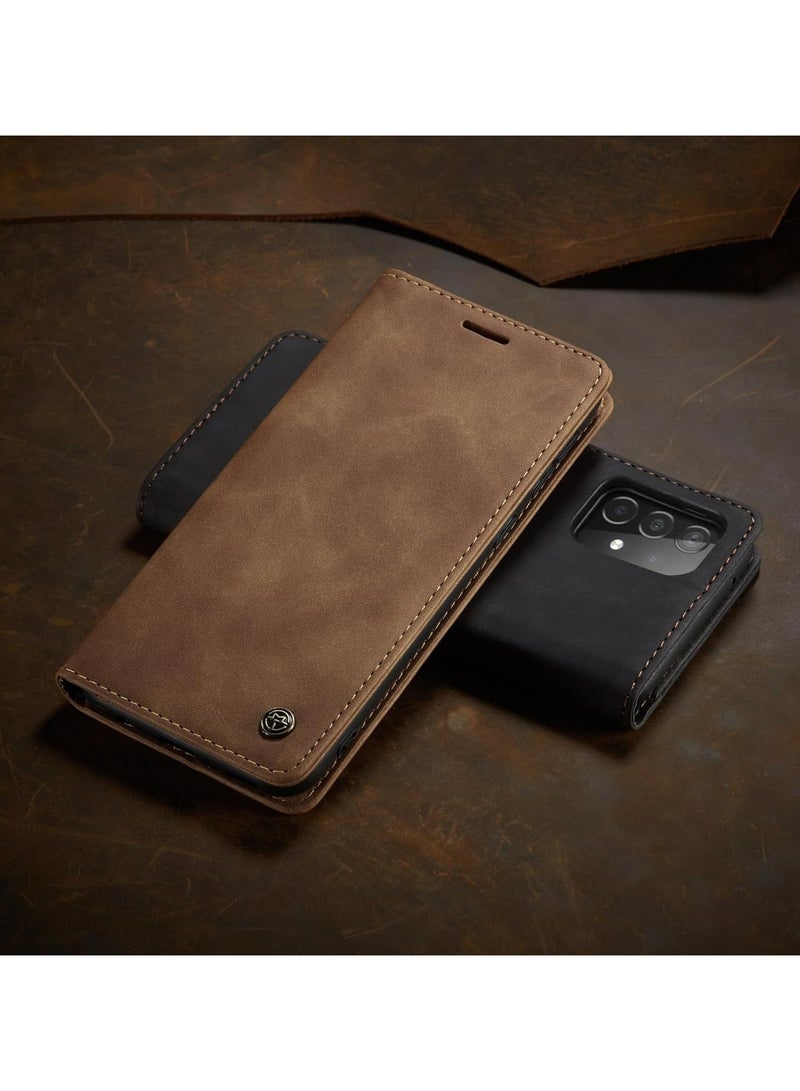 CaseMe Phone Case Luxury PU Leather Design 013 Flip Cover Card Slot Holder Cover For Samsung Galaxy A52 / A52s (Brown)  - Image 2