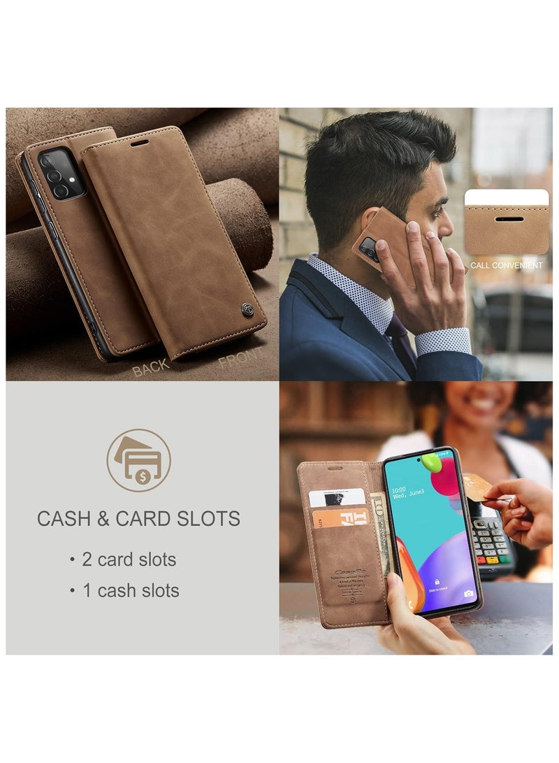 CaseMe Phone Case Luxury PU Leather Design 013 Flip Cover Card Slot Holder Cover For Samsung Galaxy A52 / A52s (Brown)  - Image 4