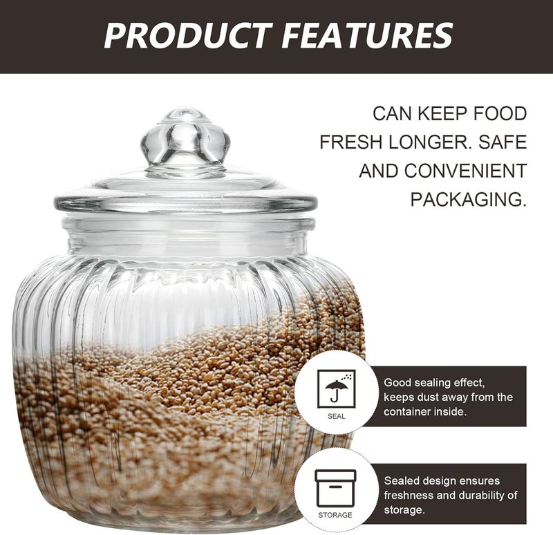 WRINGO 2000ML Clear Glass Storage Jar With Air Tight Glass Lids- Airtight Food Jars Glass Kitchen Containers For Pantry, Pickle Jar, Sugar Pasta Cereal Flour Sugar Storage Jar (WR-01, Set of 2) - Image 2