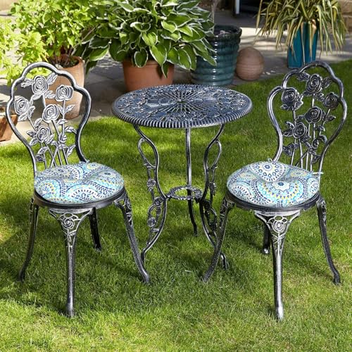 LVTXIII Outdoor Bistro Chair Cushions, 15"x15"x4" Round Patio Chair Cushions, All Weather Tufted Seat Cushions for Patio Furniture Use, Set of 2, Delancey Lagoon - Image 2